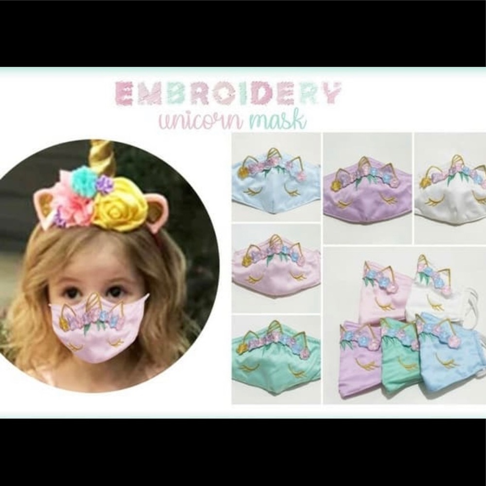 Unicorn Kids Face Mask Embroidery